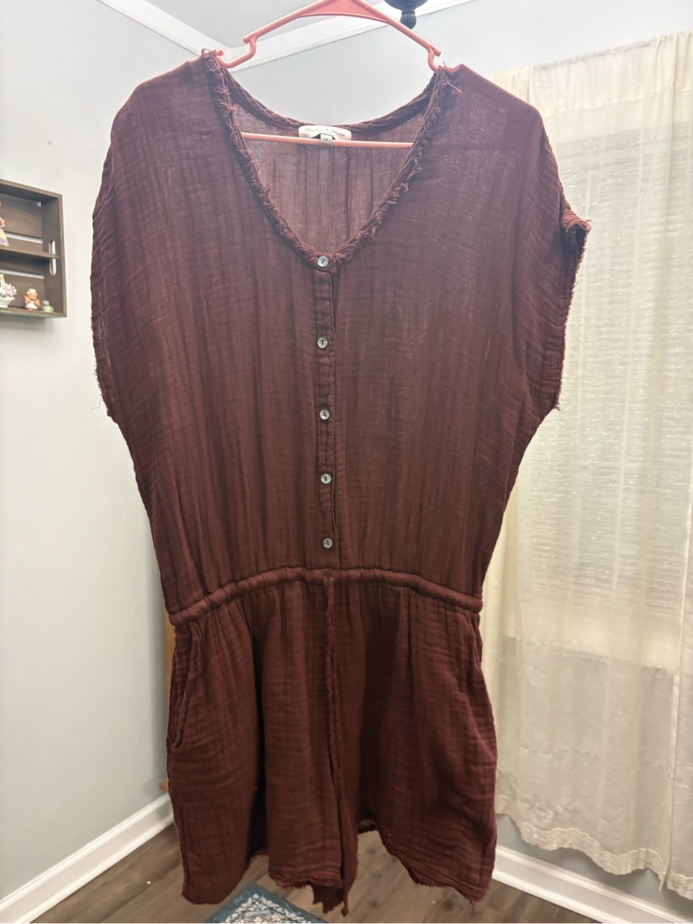 Michael Stars Brown Button-Front Gauze Tunic